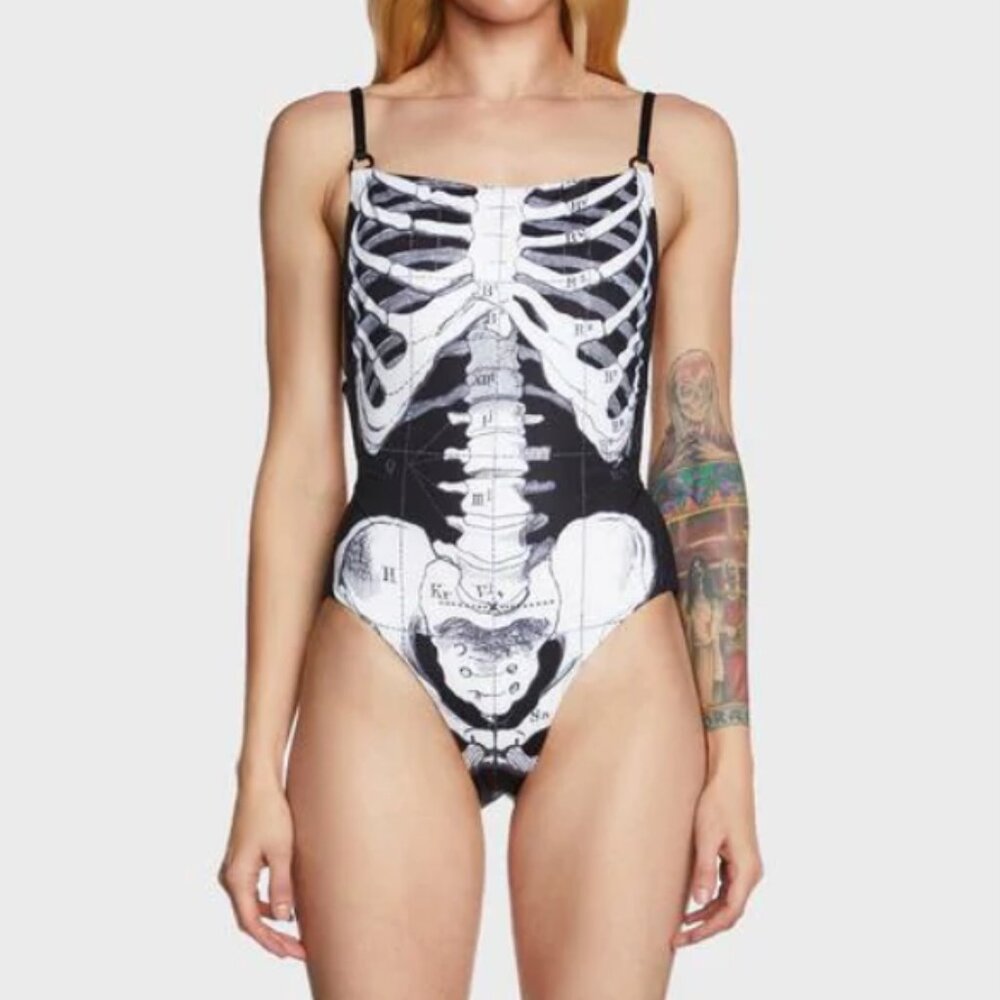 NEW NWT Dolls Kill Towers Skeleton Swimsuit Size M Medium - Picture 2 of 11
